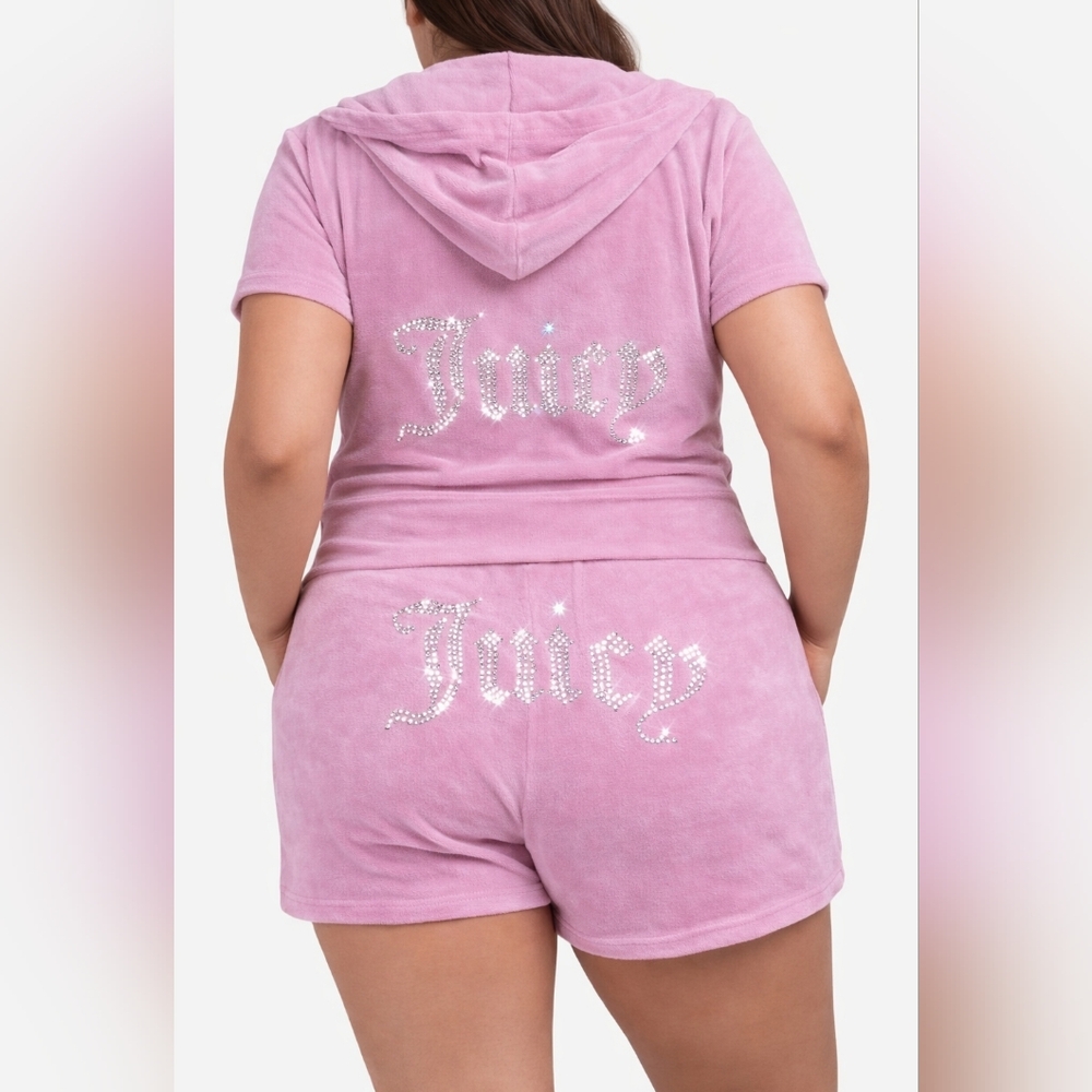 Juicy Couture Tracksuit Short Set Dewberry Pink Velour - Hoodie Matching Set - Picture 9 of 9